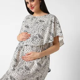 Mystere Paris Animal Print Cape Sleeve Maternity Maxi Dress-image-22