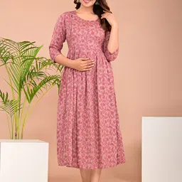 BAESD Floral Printed Gathered Anarkali Maternity Ethnic Dress-23
