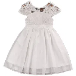 StyleCast Girls White Self Design Applique Round Neck  Fit & Flare Dress-48