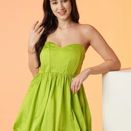 Globus Lime Green Strapless Fit & Flare Party Dress-picture-47