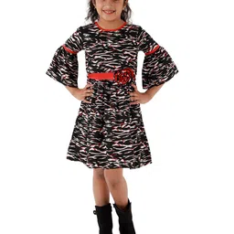 Kids Cave Girls Print Bell Sleeve Fit & Flare Dress-picture-2