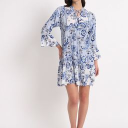 VELDRESS Floral Printed Tie-Up Neck Bell Sleeve Fit & Flare Dress-image-93