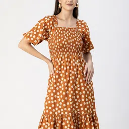 Moomaya Polka Dot Print Puff Sleeve Fit & Flare Dress-image-16