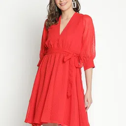 DRAAX Fashions Puff Sleeve Fit & Flare Dress-image-87
