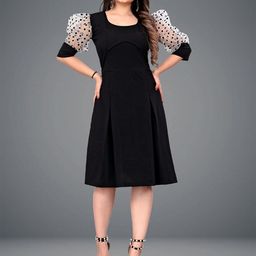 DEKLOOK Puff Sleeves Fit & Flare Dress-image-50