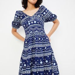 max Ethnic Motifs V Neck Printed Puff Sleeve Fit & Flare Dress-image-12