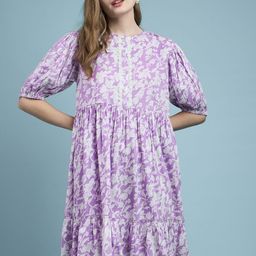 DressBerry Floral Printed Puff Sleeve Fit & Flare Dress-image-58