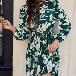 StyleCast Floral Printed Puff Sleeves Fit & Flare Dress-picture-13