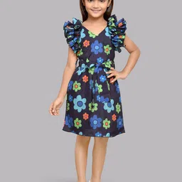 Pink Chick Girls Floral Printed Flutter Sleeves A-Line Dress-image-27