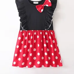 CrayonFlakes Girls Polka Dot Print Flutter Sleeve Bow Detailed Cotton Fit & Flare Dress-picture-15