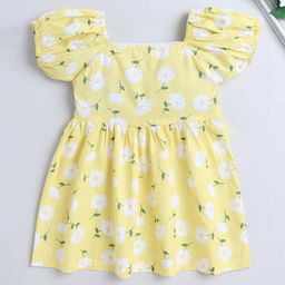 The Magic Wand Girls Floral Printed Puff Sleeves Gathered Cotton Fit & Flare Dress-picture-12