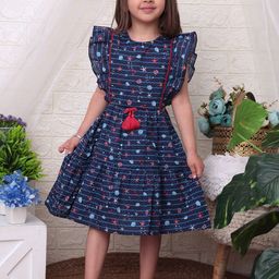 Beebay Girls Nautical Print Cut-Out Dress with Tassle-image-4