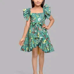 Pink Chick Girls Floral Printed Flutter Sleeve Fit & Flare Dress-image-8