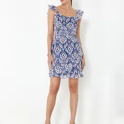 Trendyol Ethnic Motifs Printed Flutter Sleeve Fit & Flare Dress-picture-41