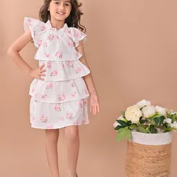 LilPicks Girls Floral Printed Flutter Sleeves Layered Cotton A-Line Dress-image-28