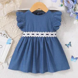 StyleCast Girls Navy Blue Flutter Sleeve Cotton Fit & Flare Dress-image-56