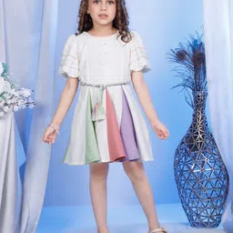 Peppermint Girls Round Neck Flutter Sleeve Fit & Flare Dress-image-31