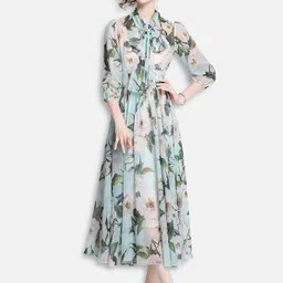 JC Collection Green & Blue Floral Printed Maxi Fit & Flare Dress-image-55