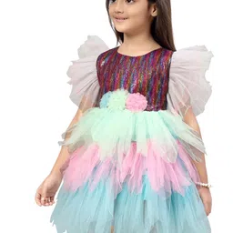 BAESD Sequinned Flutter Sleeves Net Fit & Flare Dress image 5