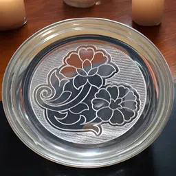 Sigaram Pooja Articles Grey Textured Floral Design Plate-29