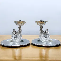Sigaram Grey Textured Fancy Peacock Diya For Pooja Decore-11