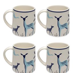 Arrabi Blue & White 4 Pieces Printed Stoneware Matte Mugs-220 ML Each image 2