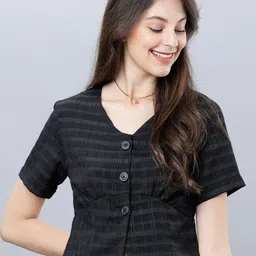 Tokyo Talkies Women Black Checked Crop Empire Top-picture-52
