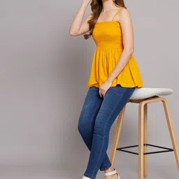 Vastralay Smocked Detail Shoulder Straps Peplum Top-image-15