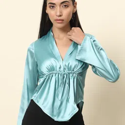 Trend Arrest V-Neck Long Sleeves Satin Empire Top-image-63