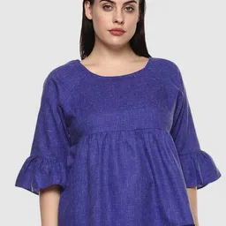 LastInch Blue Solid Bell Sleeves Linen Empire Top-picture-19