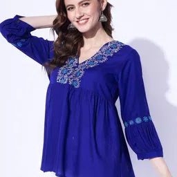 PIMU Embroidered V-Neck Empire Top-picture-16