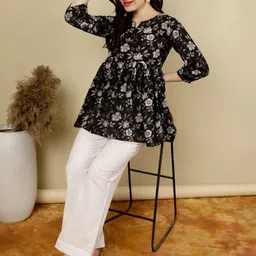 NISHABD Floral Print Regular Sleeve Cotton Empire Top-image-5