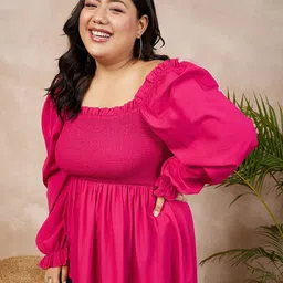 Berrylush Curve Plus Size Square Neck Smocked A-Line Regular Top image 3