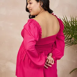 Berrylush Curve Plus Size Square Neck Smocked A-Line Regular Top image 4