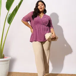SASSAFRAS Curve Plus Size Self Design Puff Sleeve Empire Top image 5