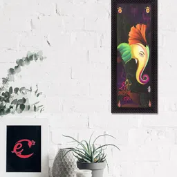 eCraftIndia Yellow & Green Face Of Lord Ganesha Satin Matt Texture UV Wall Art-image-78