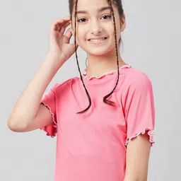Athena Girl Pink Self Design Crop Top-image-77