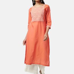 RANGMANCH BY PANTALOONS Ethnic Motifs Yoke Design Thread Work Pure Cotton Kurta-image-24