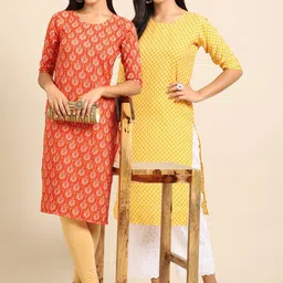 KALINI PACK OF 2 Women Ethnic Motifs Printed Block Print Handloom Crepe Kurta-image-56