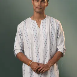 SHVAAS by VASTRAMAY Geometric Embroidered Keyhole Neck Thread Work Cotton Short Kurta-image-56