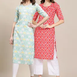 KALINI Women Pack of 2 Blue & Red Crepe Straight Kurta-picture-47