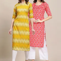 KALINI PACK OF 2 Women Ethnic Motifs Printed Summer Sheers Crepe Kurta-image-74