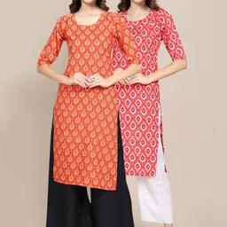 KALINI PACK OF 2 Women  Ethnic Motifs Printed Block Print Handloom Crepe Kurta-image-47