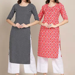 KALINI Women Pack of 2 Black & Red Printed Crepe Kurta-image-63