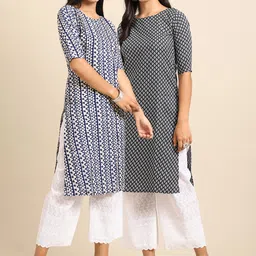 KALINI PACK OF 2 Women Ethnic Motifs Printed Block Print Handloom Crepe Kurta-image-57