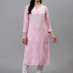 Seva Chikan Floral Embroidered Lucknowi Chikankari Kurta-image-59