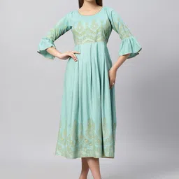 DUMMY SHAPE Ethnic Motifs Printed Bell Sleeves Fit & Flare Ethnic Dress-image-22