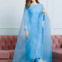 Women Applique Cotton Silk A-line Kurta With Attached Dupatta-image-52