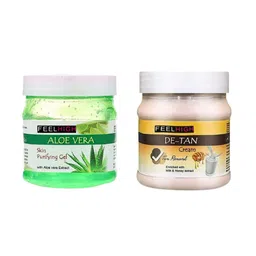 FEELHIGH Set Of 2 Face & Body Aloe Vera Gel & De-Tan  Cream-500ml Each-61