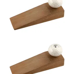 Indianshelf Brown & Cream 2 Pieces Crackle Wooden Door Stoppers-8